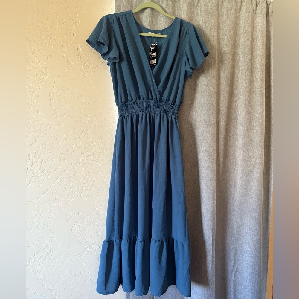 Dark Blue Ruffled Maxi Dress S/M - NWT